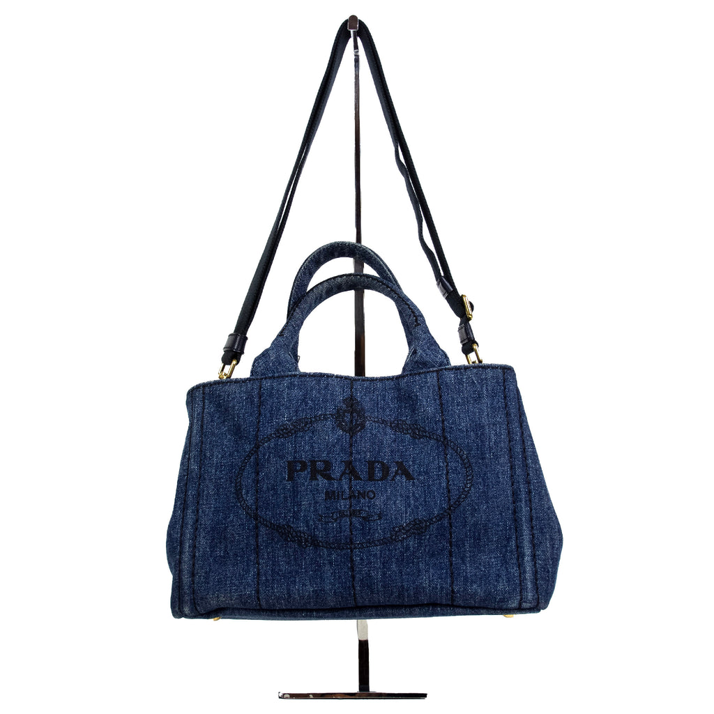 Prada Canapa Denim Small med skulderstrop