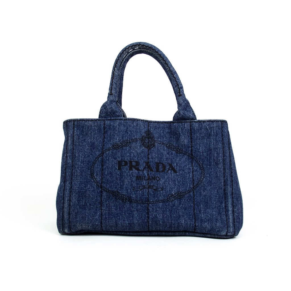 Prada Canapa Denim Small med skulderstrop