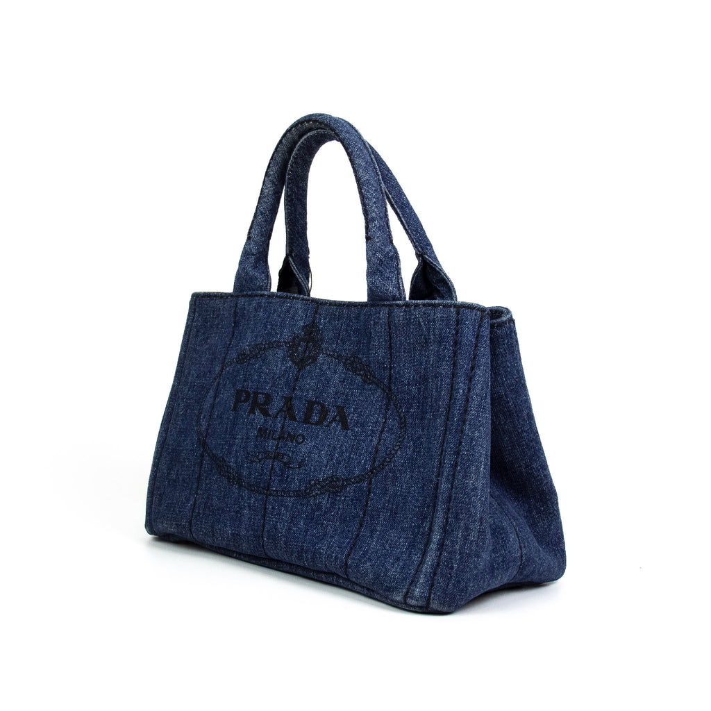 Prada Canapa Denim Small med skulderstrop