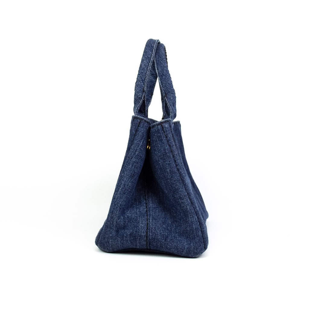 Prada Canapa Denim Small med skulderstrop