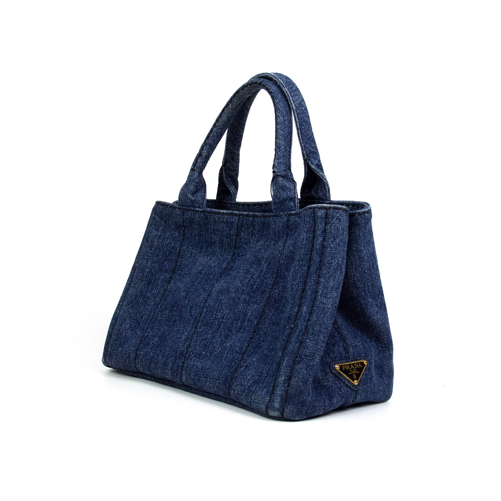 Prada Canapa Denim Small med skulderstrop