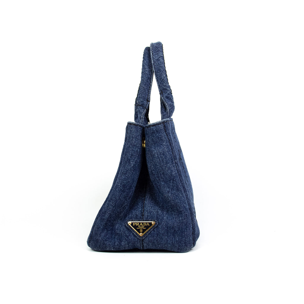 Prada Canapa Denim Small med skulderstrop