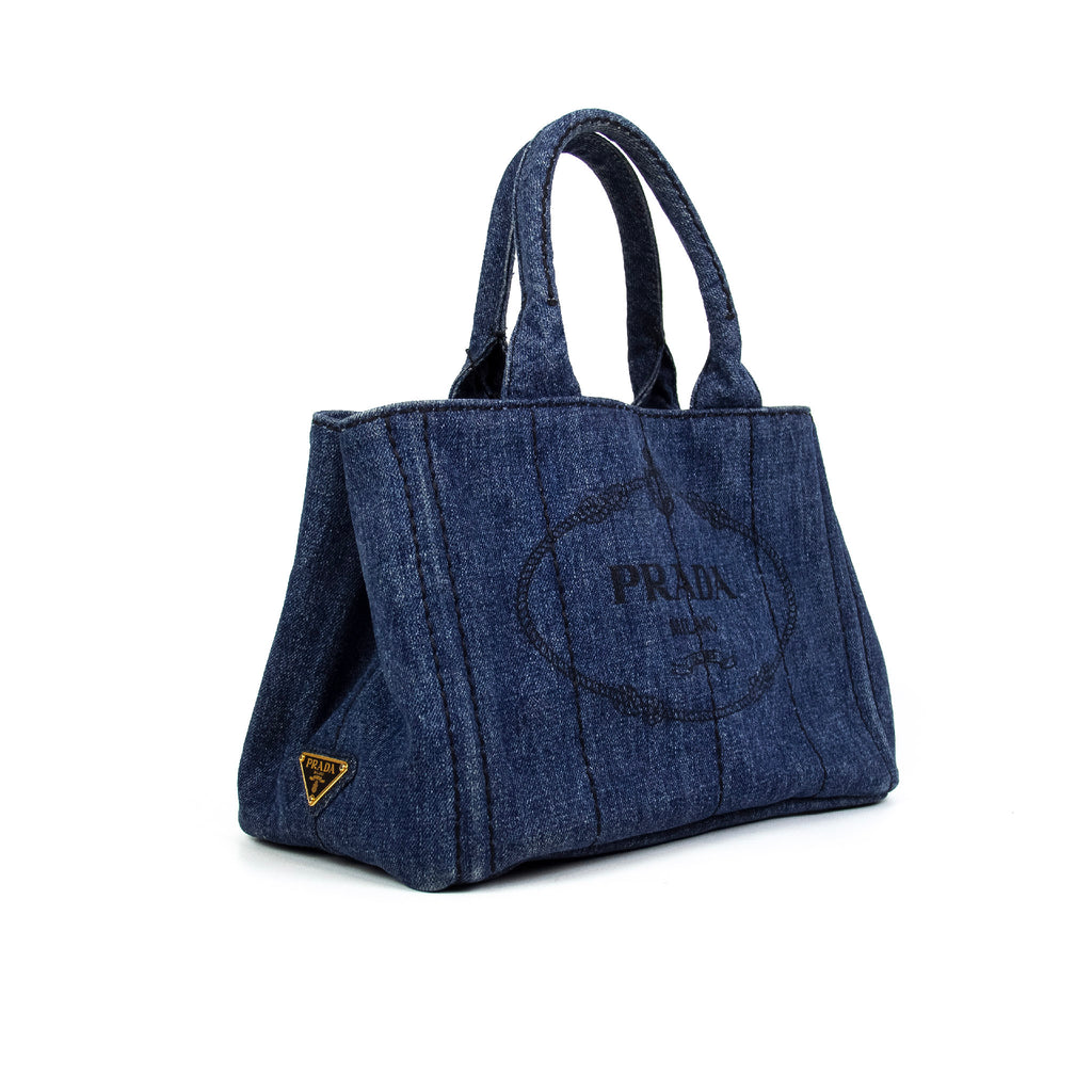 Prada Canapa Denim Small med skulderstrop