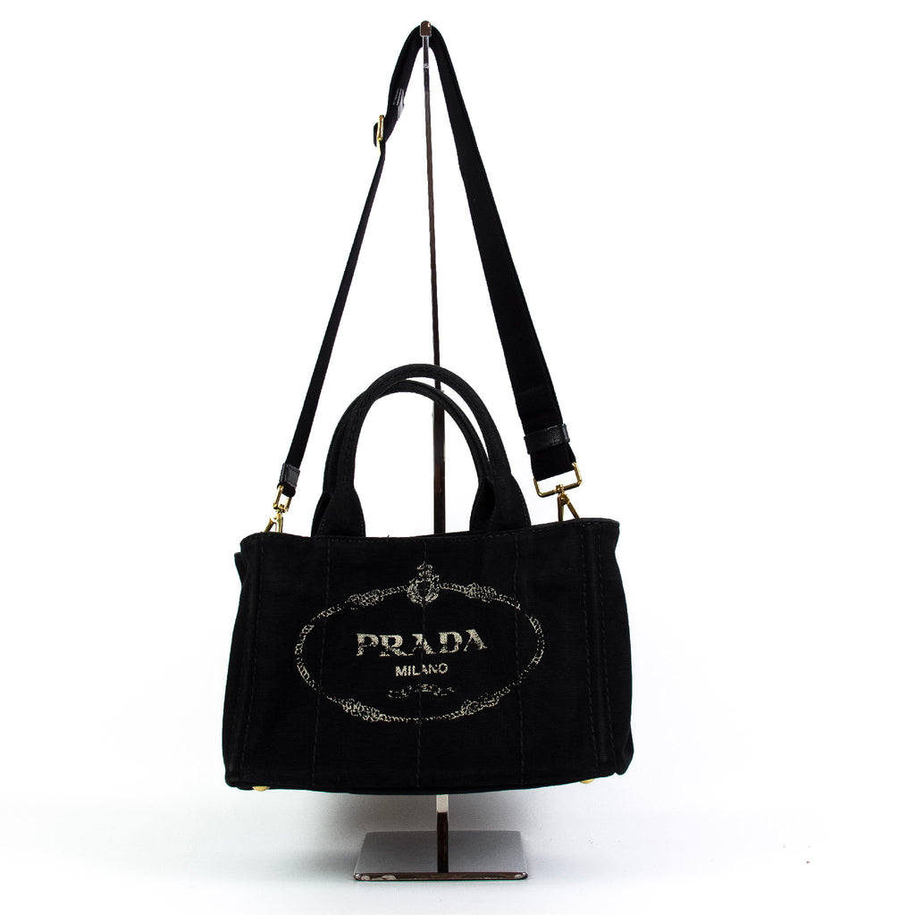 Prada Canapa Sort Small med skulderstrop